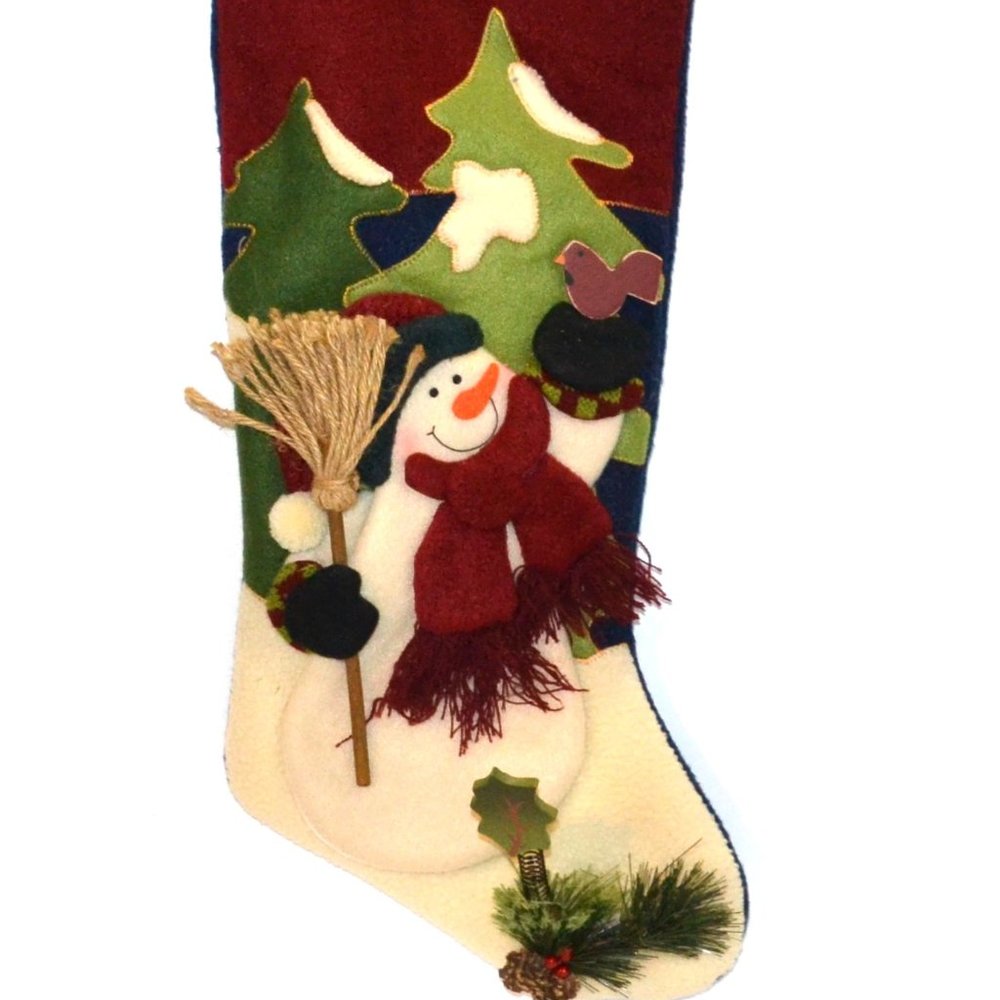 Prima Creations 2006 Country Christmas Stocking Snowman Bird Pine Trees